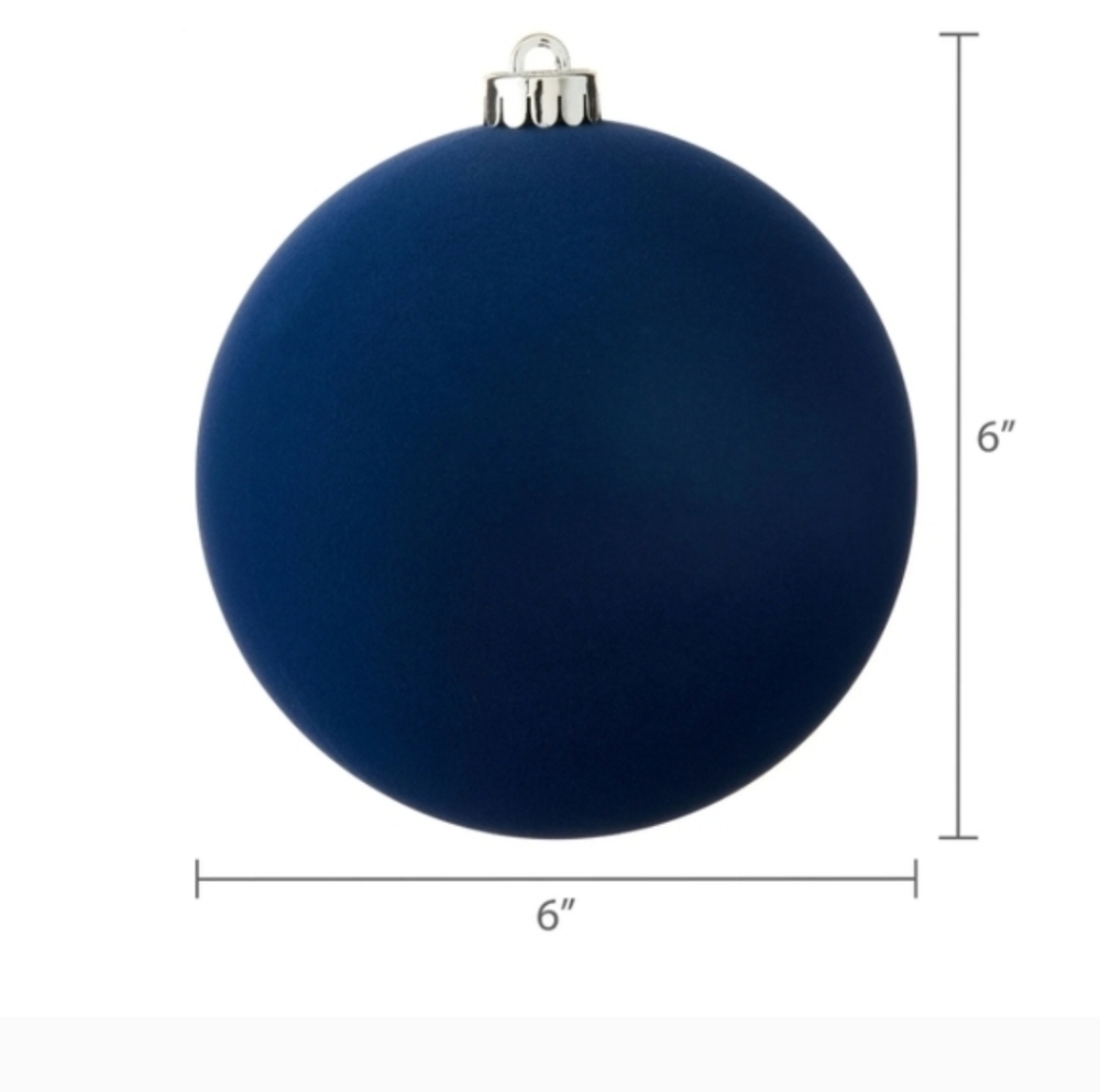 New Holiday Time Flocked Jumbo Shatterproof Christmas Ornaments 6" Navy Blue - Picture 3 of 8